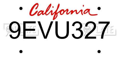 9EVU327 California License Plate
