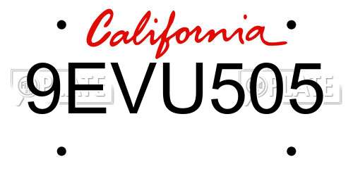 9EVU505 California License Plate