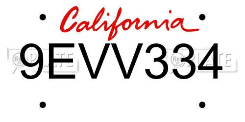 9EVV334 California License Plate