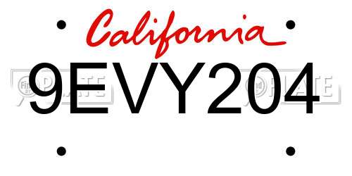 9EVY204 California License Plate