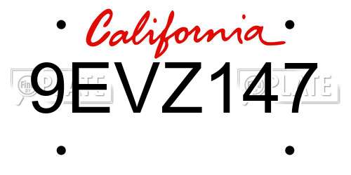 9EVZ147 California License Plate