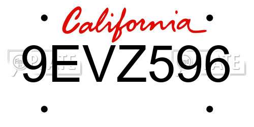 9EVZ596 California License Plate