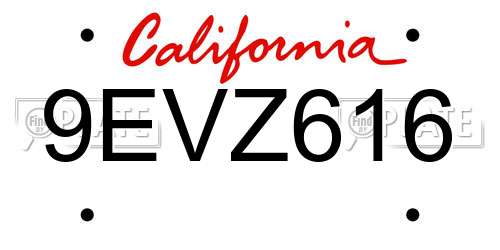 9EVZ616 California License Plate