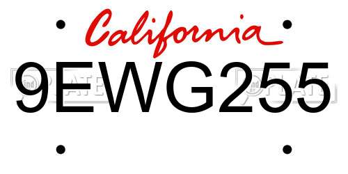 9EWG255 California License Plate