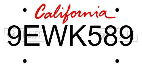 9EWK589 California License Plate