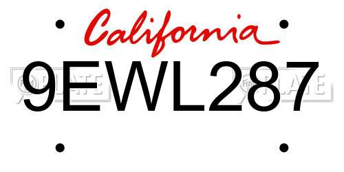 9EWL287 California License Plate