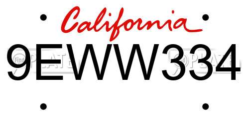 9EWW334 California License Plate