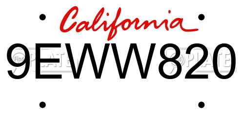 9EWW820 California License Plate