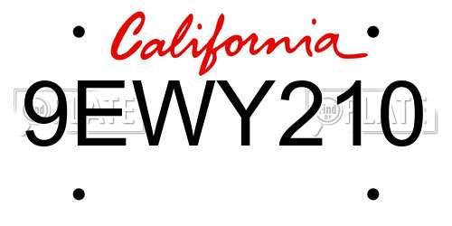 9EWY210 California License Plate