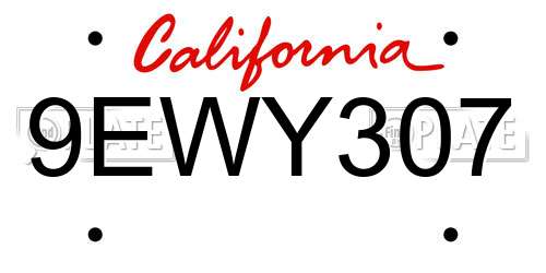 9EWY307 California License Plate