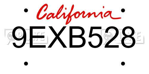 9EXB528 California License Plate