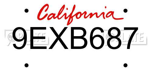 9EXB687 California License Plate