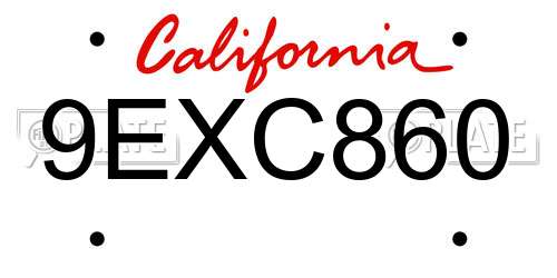 9EXC860 California License Plate