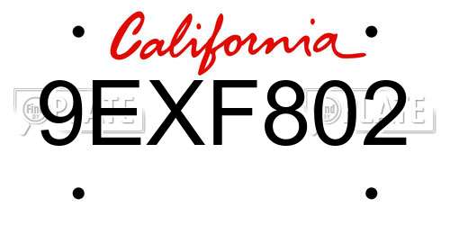 9EXF802 California License Plate