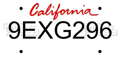 9EXG296 California License Plate