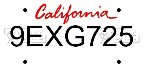 9EXG725 California License Plate