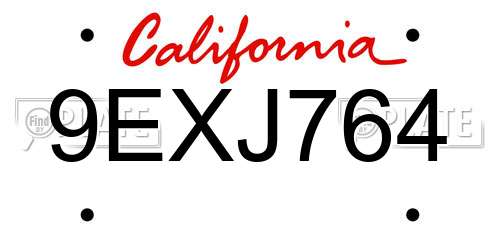 9EXJ764 California License Plate