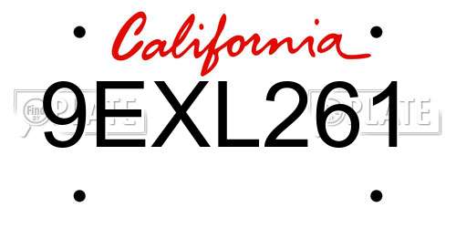 9EXL261 California License Plate