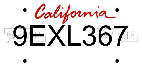 9EXL367 California License Plate