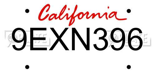 9EXN396 California License Plate