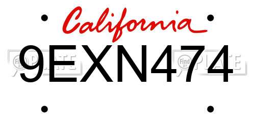 9EXN474 California License Plate