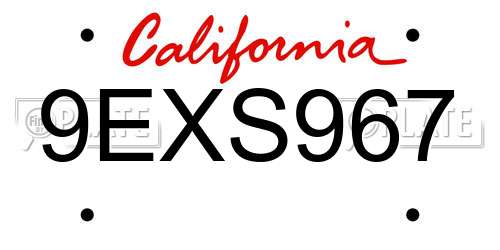 9EXS967 California License Plate