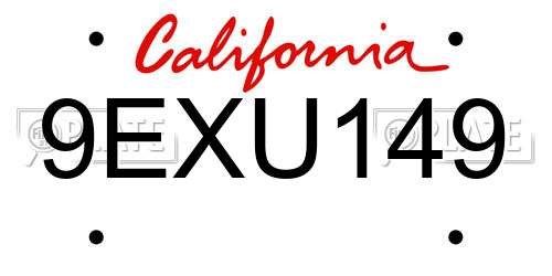 9EXU149 California License Plate