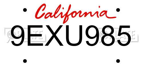 9EXU985 California License Plate