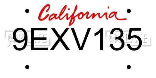9EXV135 California License Plate