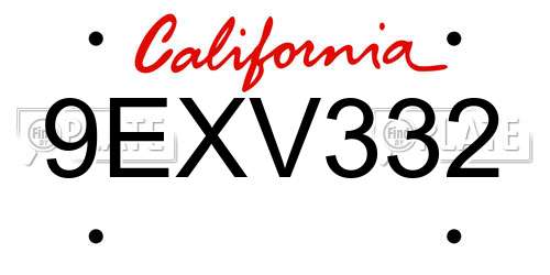 9EXV332 California License Plate