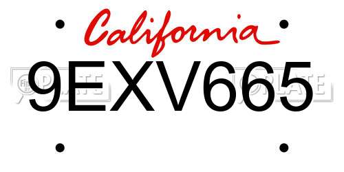 9EXV665 California License Plate