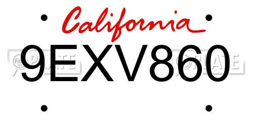 9EXV860 California License Plate