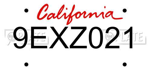 9EXZ021 California License Plate