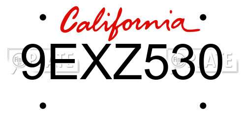 9EXZ530 California License Plate