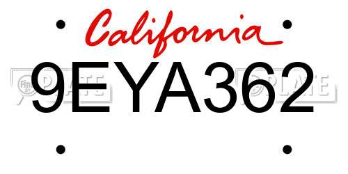 9EYA362 California License Plate