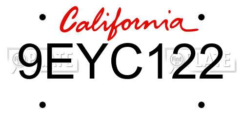 9EYC122 California License Plate