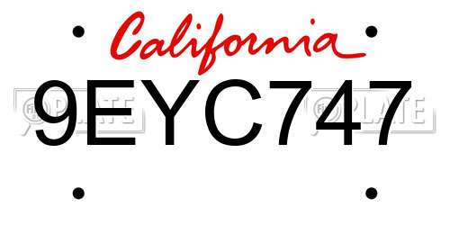 9EYC747 California License Plate