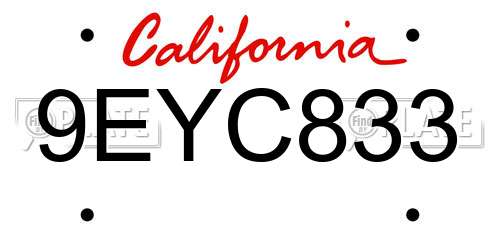 9EYC833 California License Plate