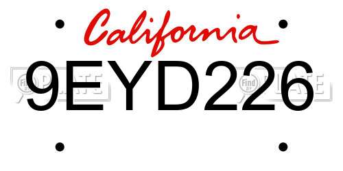 9EYD226 California License Plate
