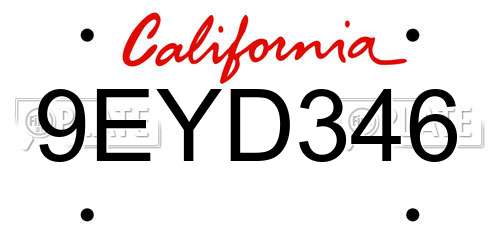 9EYD346 California License Plate