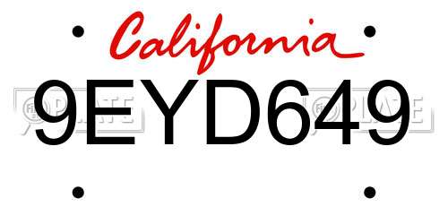 9EYD649 California License Plate