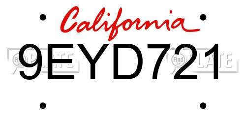 9EYD721 California License Plate