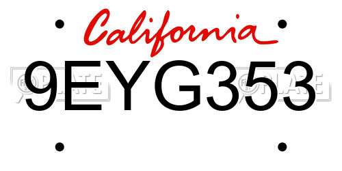9EYG353 California License Plate