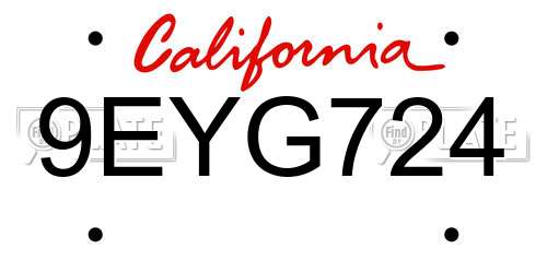 9EYG724 California License Plate