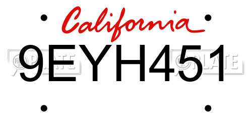 9EYH451 California License Plate