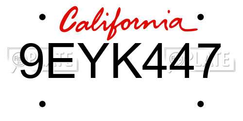 9EYK447 California License Plate