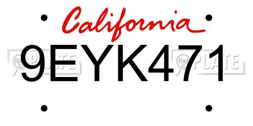 9EYK471 California License Plate