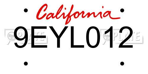 9EYL012 California License Plate