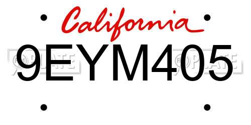9EYM405 California License Plate