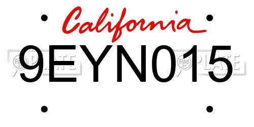 9EYN015 California License Plate